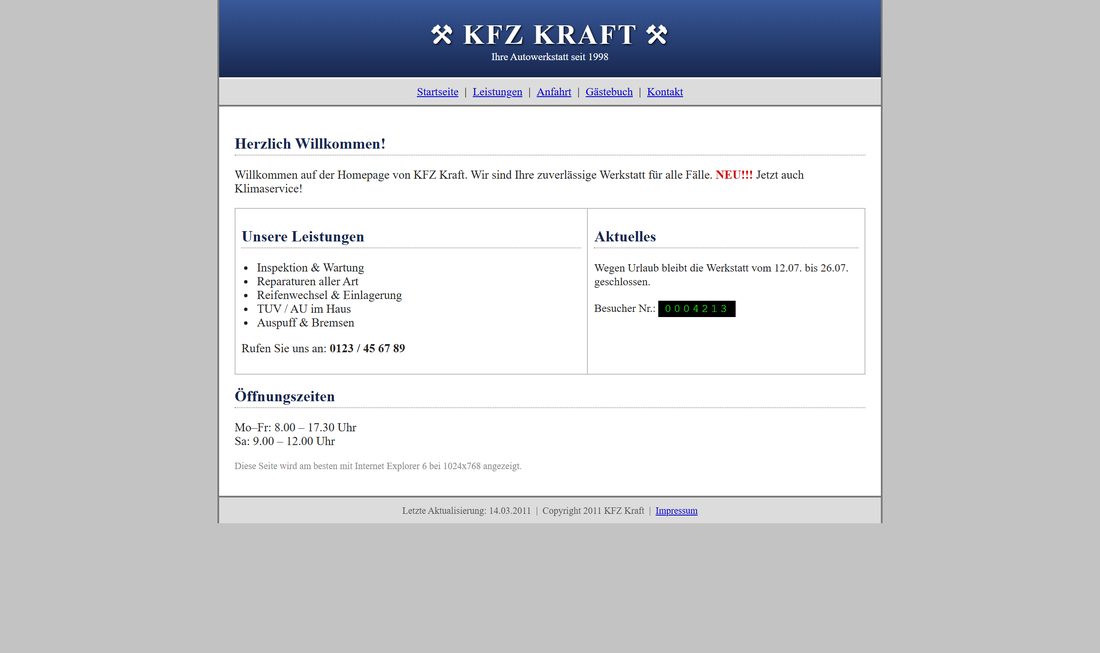 Alte KFZ-Kraft-Seite im Stil von 2011